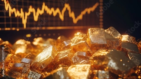 Fototapeta Gold with the stock market as a background, Gold prices in the stock market , Generative AI