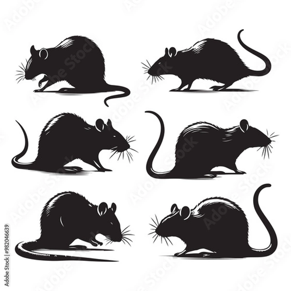 Fototapeta Set of rat silhouette vector on a white background
