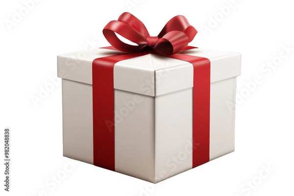 Fototapeta White gift box with red bow on transparent background