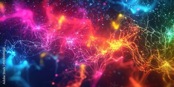 Obraz A digital, glowing representation of the brains neural connections firing, with electric impulses running through the neural network in a vibrant display of colors