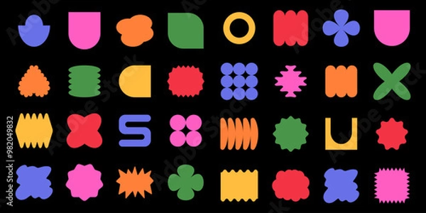 Obraz Set y2k geometric shape. Brutalism shapes, minimalist geometric elements, abstract forms.