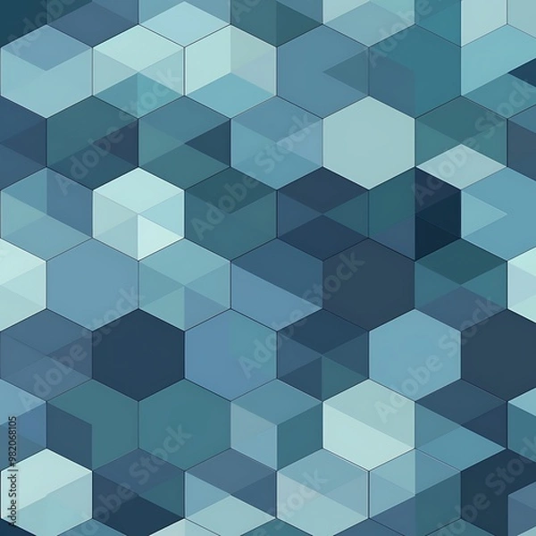 Fototapeta A flat design with geometric shapes like hexagons and triangles in various shades of blue and gray, forming a clean and structured layout. 8k UHD, suitable for high-quality printing or digital 