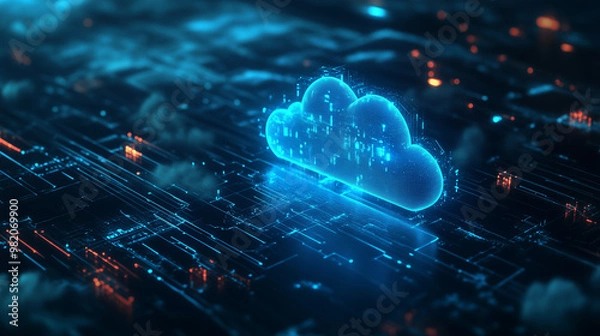 Fototapeta Abstract illustration of cloud security services, stylized cloud icon integrated with a secure padlock symbol, representing data protection and cybersecurity in cloud computing environments.
