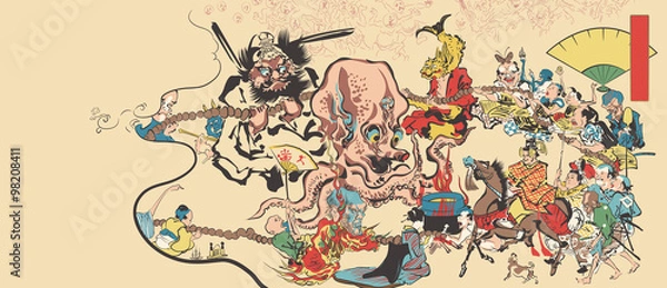 Obraz 河鍋暁斎 狂斎百狂 どふけ百万遍のイメージイラスト