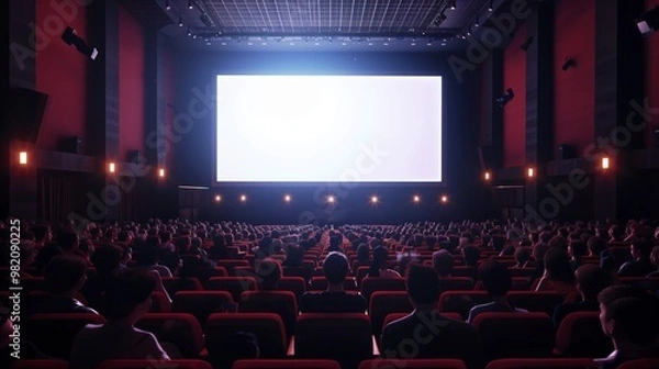Fototapeta Full Movie Theater with Illuminated Screen and Packed Audience - Cinematic Experience in a Modern Auditorium