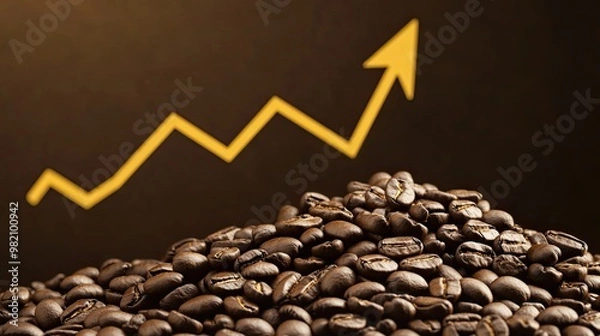 Fototapeta Photorealistic Stock Image of Coffee Beans with an Upward Arrow and Rising
