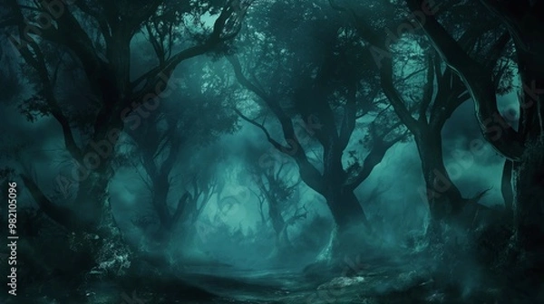 Obraz lost in the forrest, anime halloween background