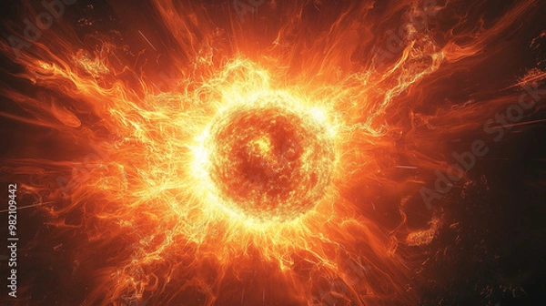 Fototapeta Energy release from uranium during nuclear fission, a burst of power and radiation waves 