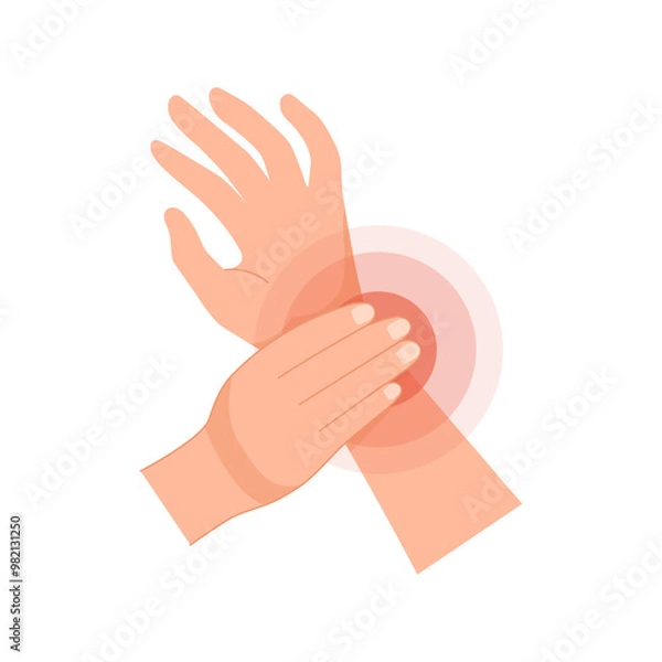 Fototapeta Wrist pain, sprained wrist caused by injury. Inflammation of the tendon. Bruise from exercise. Vector illustration isolated on white background   