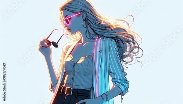 Fototapeta Independent Businesswoman, Beautiful and Happy, Successful in Business, Money-Making Animation, White Background