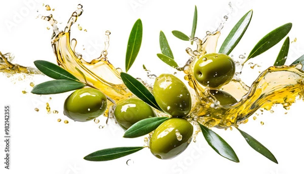 Obraz olive branch Splashes on a white isolated background. Generative AI.