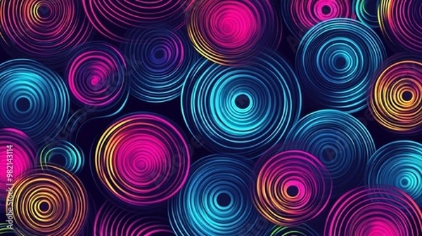 Fototapeta Abstract background with bright, colorful neon circles.