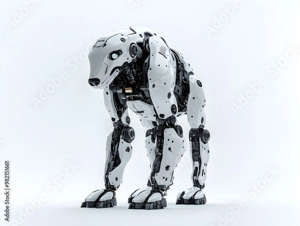 Fototapeta A futuristic robotic animal, sleek metallic design isolated on white