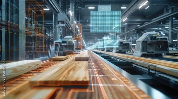 Fototapeta Automated Wood Processing Factory