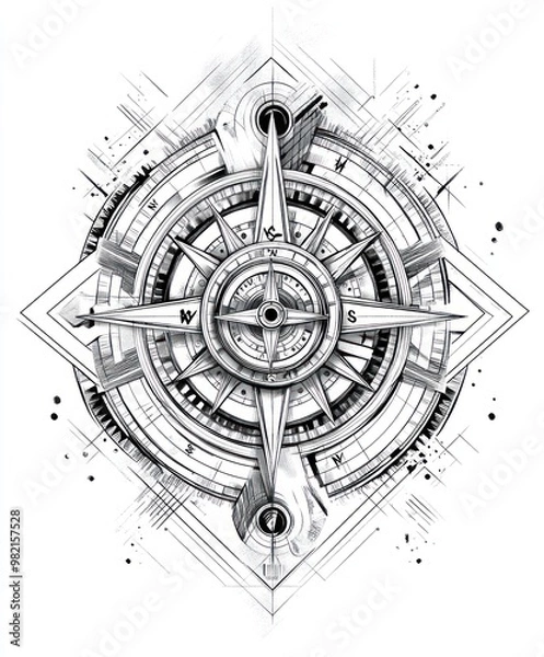 Obraz A detailed compass design with intricate lines and patterns, symbolizing navigation and exploration.