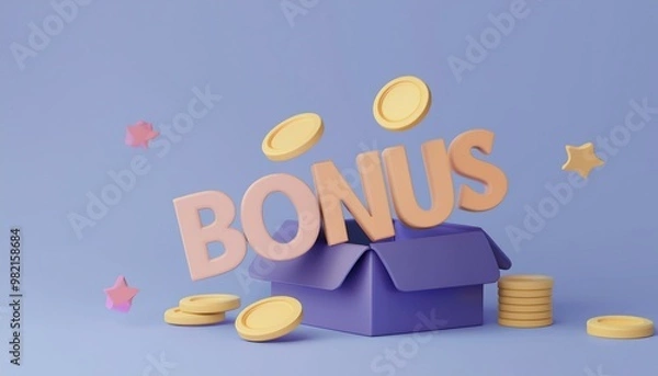 Obraz A colorful bonus box with coins and playful elements, perfect for promotions or rewards in marketing campaigns.