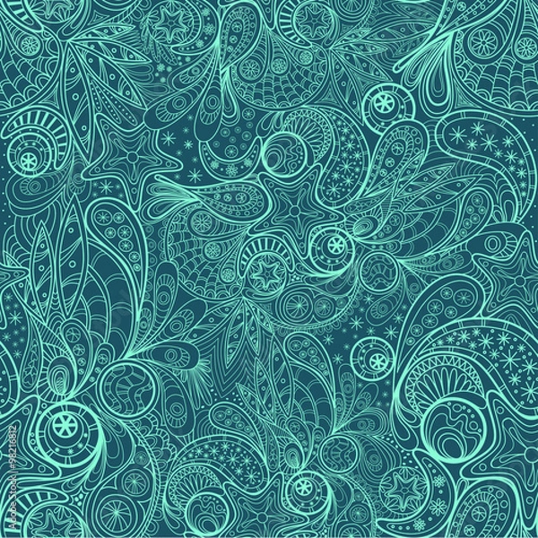 Obraz Белый узорчатый бесшовный орнамент на синем фоне. Векторная иллюстрация.