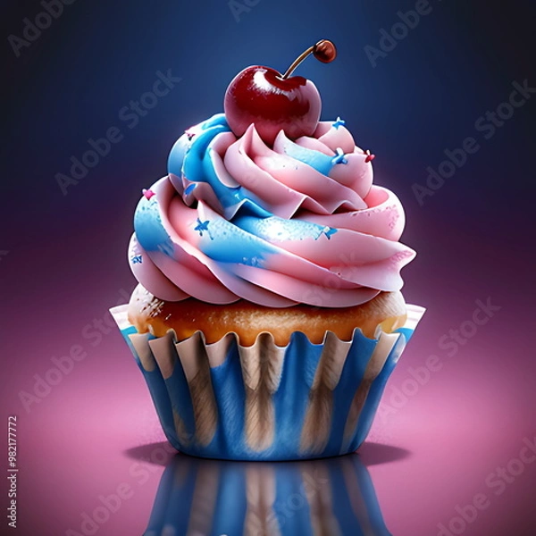 Fototapeta Delicious Cupcakes with Colourful Icing and a Cherry 