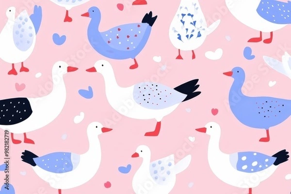 Fototapeta Silhouette bird pattern with textured effect on off-white background. Beautiful simple AI generated image