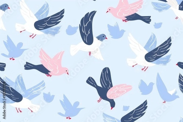 Fototapeta Creamy Birds Seamless Pattern - Digital Illustration With High Quality Pixels Can Be Used For Print On Demand . Beautiful simple AI generated image
