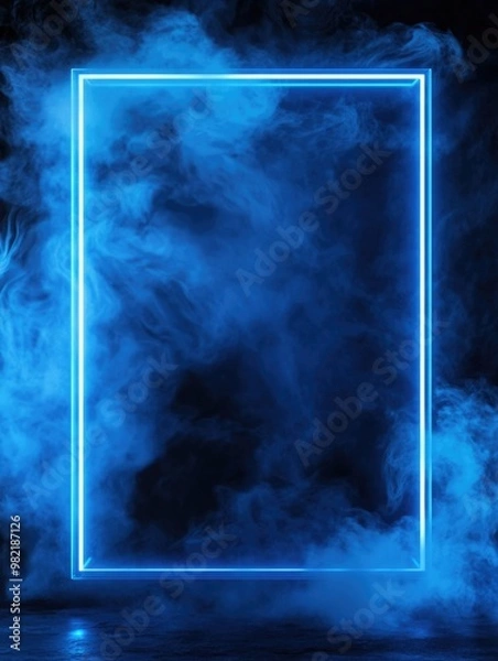 Obraz Blue Neon Frame in Dark Room