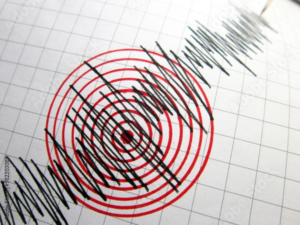 Fototapeta Seismograph and earthquake. A seismograph that records the seismic activity of an earthquake.