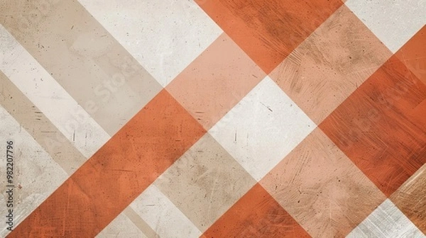 Fototapeta Structured design with interlocking squares and diagonal lines in terracotta and beige