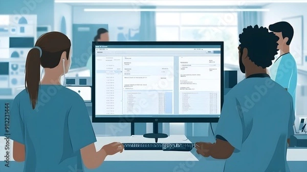 Obraz Healthcare Workers Using Computer Software - Teamwork, Technology