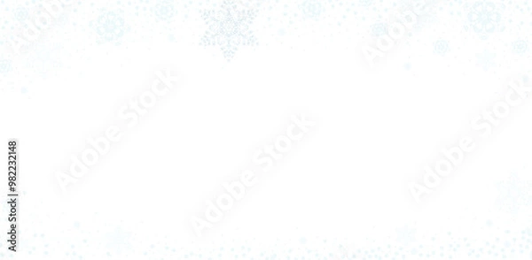 Fototapeta Isolated snowflake frame background, falling snowflakes christmas wallpaper. Subtle lightblue and white vector illustration. 