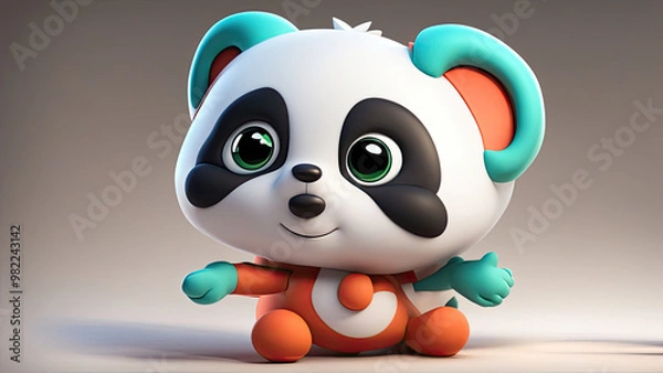 Obraz A cheerful panda character in a stylized animation style, standing against a pink background. The panda exudes joy and friendliness, making it an adorable and vibrant mascot.