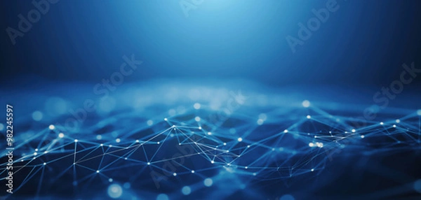 Obraz Abstract tech digital blue background with network lines and dots connecting in dynamic pattern. Modern cyber technology, data networks, ai, futuristic design