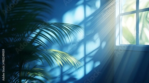 Obraz Palm Leaf Shadow and Sunlight Streaming Through a Window