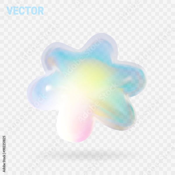Fototapeta 3D flower shape ctystal glass element in neon colors on white bg. 3d abstract vector illustration