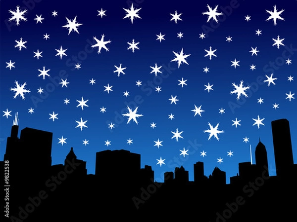 Obraz Chicago skyline in winter with falling snow illustration