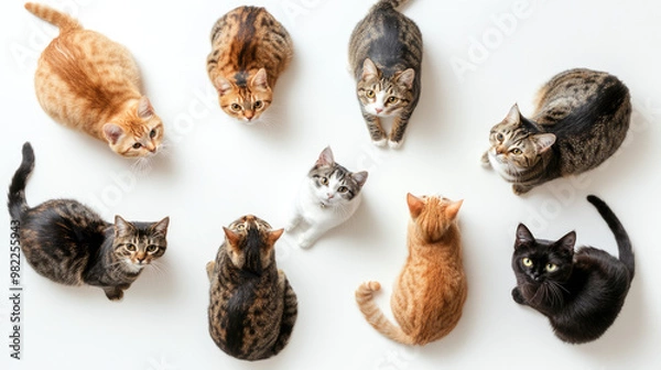 Fototapeta multiple cats on white background, top view