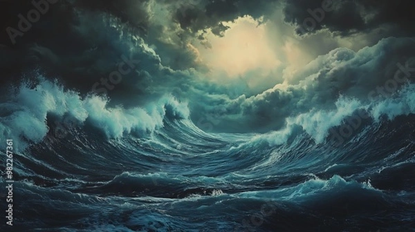 Fototapeta Stormy Seascape with Dramatic Clouds