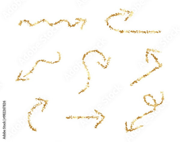 Fototapeta Collection vector of hand drawn golden arrows. Set of simple arrows isolated without background. Arrow icons. Arrow paint. Grunge brush paint