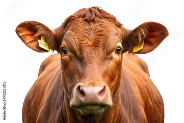 Fototapeta Red angus cow cut out. Isolated on Transparent background. Copy space.