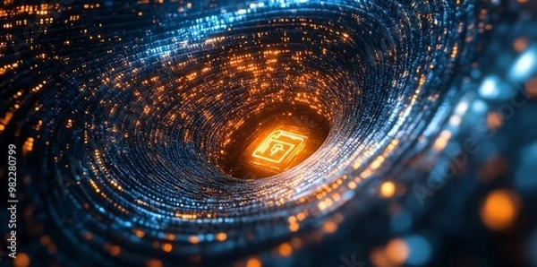 Fototapeta Glowing padlock icon inside a tunnel of light.