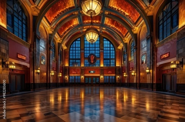 Fototapeta Grand Interior with Arched Ceiling and Large Windows