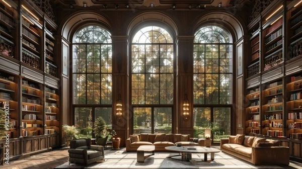 Fototapeta Grand Library with Autumnal Views