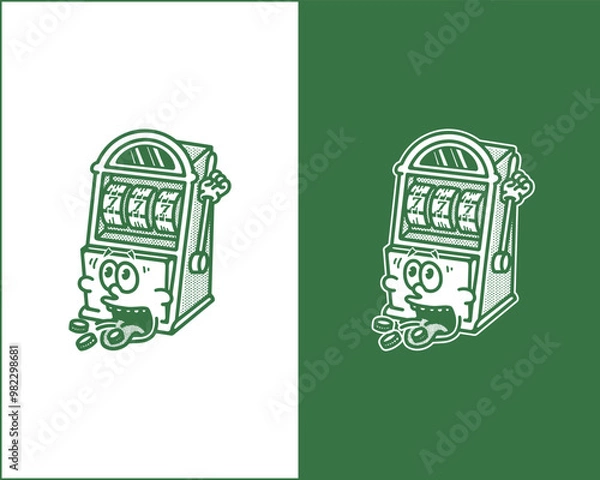 Obraz Funny Slot Machine with Face Cartoon Illustration for Merchandise TShirts Posters Casino Logos Web Design and Entertainment Themed Projects