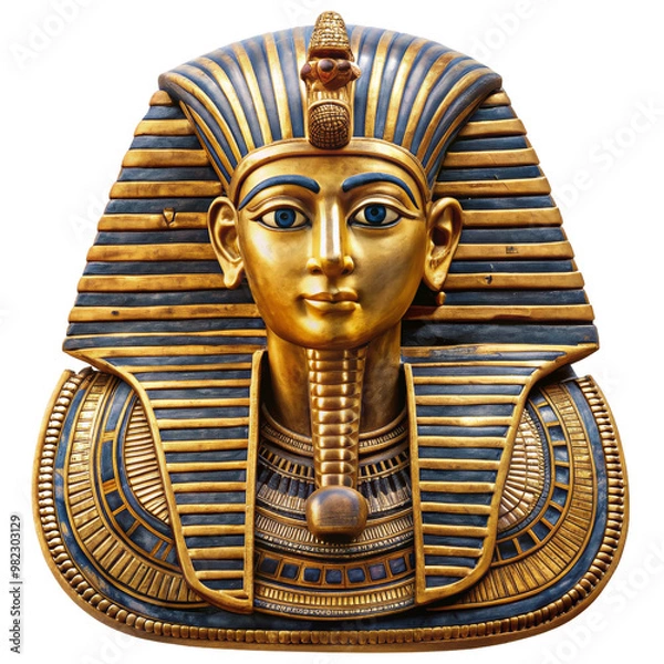 Fototapeta Golden Pharaoh Mask Isolated on White Background, Egyptian, Ancient Egypt, Artifact, History