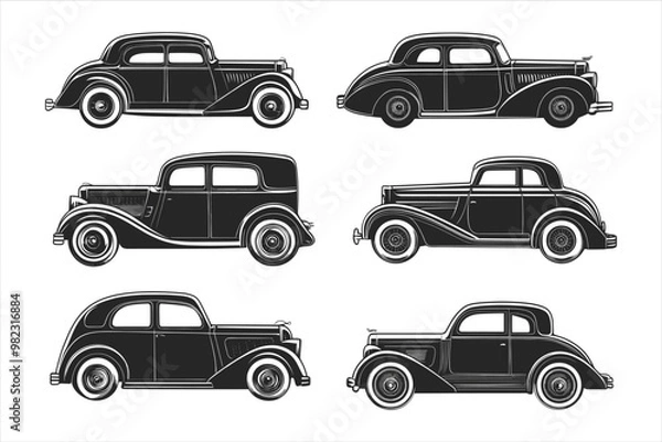 Fototapeta Several vintage cars are shown in a row in front of a city generative ai