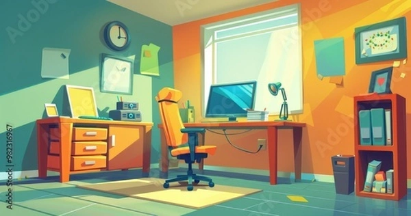 Fototapeta 3D flat style with simple lines,A room in an office