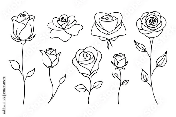 Fototapeta This elegant black and white rose flower line art vector is perfect for adding a touch of classic beauty to your designs. Ideal for logos, tattoos, invitations, and other creative projects.