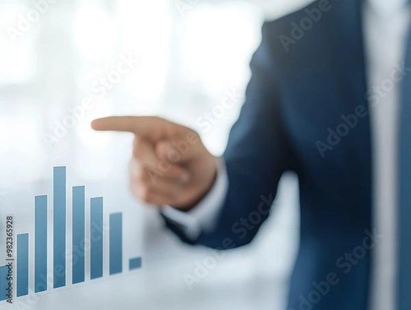 Fototapeta Businessman pointing at an upward trend graph, representing growth and success.