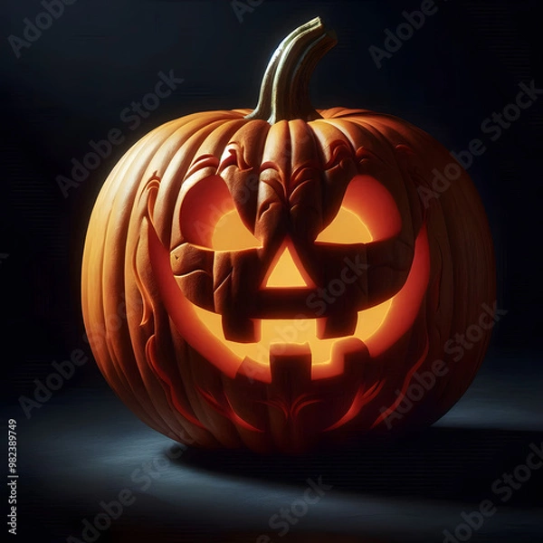 Obraz Halloween pumpkin background featuring spooky jack-o-lanterns on a black backdrop, perfect for autumn celebrations	