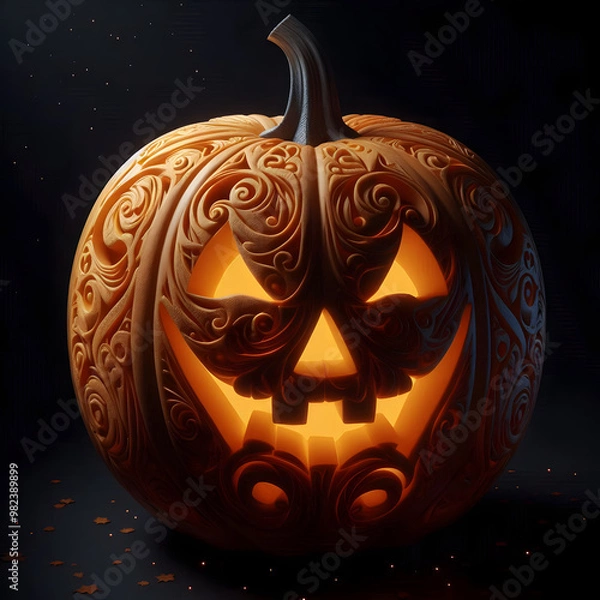 Obraz Halloween pumpkin background featuring spooky jack-o-lanterns on a black backdrop, perfect for autumn celebrations	