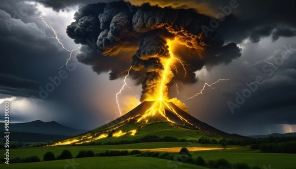 Obraz volcano explosion during storm